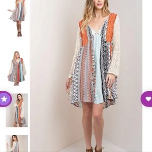 NWT Kori America Women's Boho Lace Bell Sleeve Dress Small